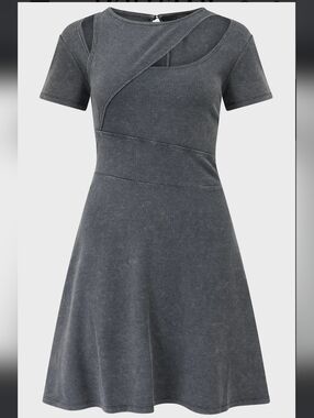 Killstar Asymmetrical Short-Sleeve Dress - Charcoal Gray